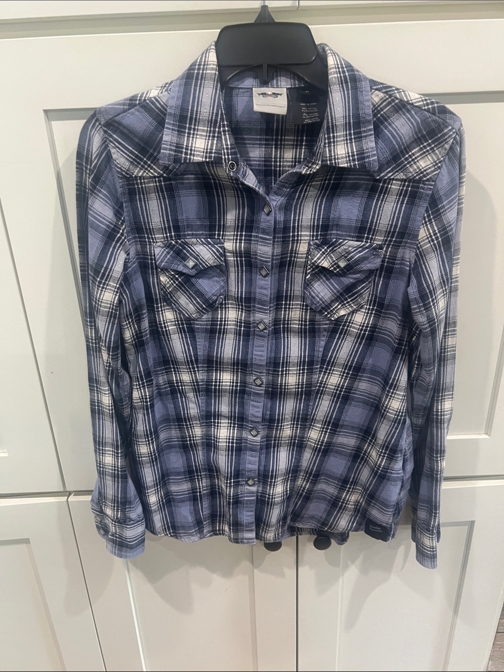 Harley-Davidson Y2K Sparkle Plaid Pearl Snap Western Flannel Shirt Medium